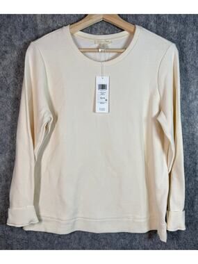 NEW Eileen Fisher Ribbed Knit Unnatural Cream Roundneck Sweater - Petite Med